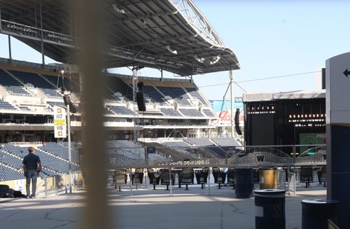 A sneak peak view of the Paul McCartney stage setup inside Investors Group Field in Winnipeg-  Standup photo- August 12, 2013   (JOE BRYKSA / WINNIPEG FREE PRESS)