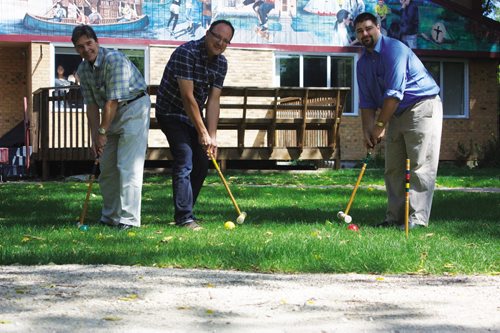 Canstar Community News Aug. 6, 2013 - Knowles Centre CEO Michael Burdz, director of finance and administration Grant Obirek, and development coordinator Craig Ebbers are planning the annual Charity Croquet Classic, which will take place at Fort Gibraltar on Aug. 20. (DAN FALLOON/CANSTAR COMMUNITY NEWS/HERALD)