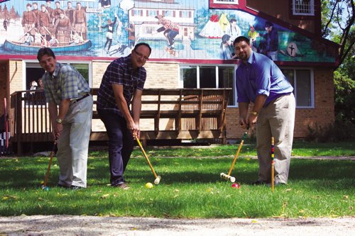 Canstar Community News Aug. 6, 2013 - Knowles Centre CEO Michael Burdz, director of finance and administration Grant Obirek, and development coordinator Craig Ebbers are planning the annual Charity Croquet Classic, which will take place at Fort Gibraltar on Aug. 20. (DAN FALLOON/CANSTAR COMMUNITY NEWS/HERALD)