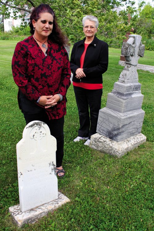 Canstar Community News Cuthbert Grantís burial grounds are the thing of myth and mystery, but North End resident and Grant descendant Sandra Horyski (left) is making plans to have a marker placed in the cemetery of the St. Francois Xavier Roman Catholic Parish, next to his daughter Maria and her husband Pascal Breland.ìIím glad that it is finally being done,î says parish representative Odile Thibert, at right. (MATT PREPROST/THE TIMES/CANSTAR)
