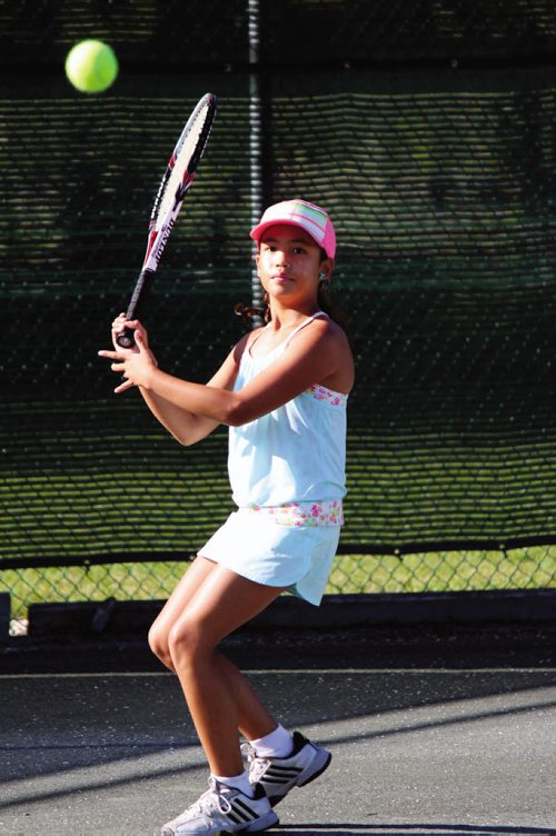 Canstar Community News Sabrina Alano hits the court at the Taylor Tennis Club Thursday morning to practice before competing in the U12 Outdoor Rogers Junior Nationals in Mont Tremblant, QB Aug. 19-25. JORDAN THOMPSON/CANSTAR COMMUNITY NEWS