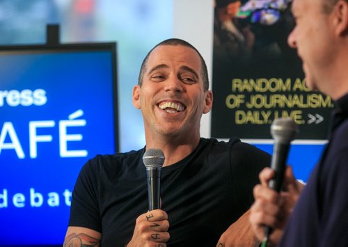 Steve-O of the TV show and movie franchise Jackass was at the Winnipeg Free Press News Caf¾© on Wednesday in advance of his  stand up show at Rumours Comedy Club Aug 14-18 in Winnipeg. 130814 - Wednesday, August 14, 2013 - (Melissa Tait / Winnipeg Free Press)