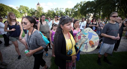 Idle No More suporters gathered at Memorial Park Wenesday evening. See story. August 14, 2013 - (Phil Hossack / Winnipeg Free Press)