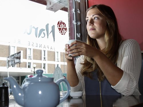 Rebecca Henderson reminisces about her past experiences at Naru Sushi, located at 159 Osborne St., over a cup of tea. Thursday, August 15, 2013. (REBECCA HENDERSON) (JESSICA BURTNICK/WINNIPEG FREE PRESS)