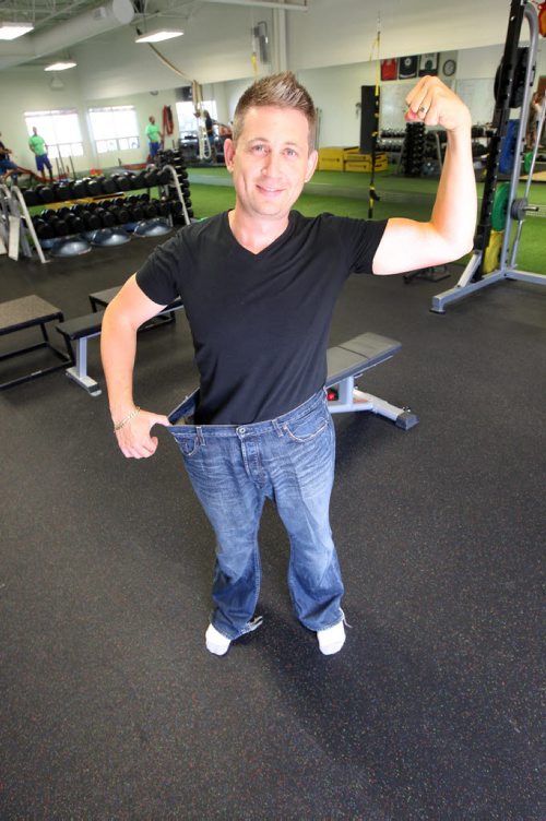 Jarrett Cormier, went from a size 38 to size 32 after training hard at  Pure Lifestyle gym, 1129 Empress - He believes the gym  Saved his life from obesity related illness -See Randy Turner story- August 19, 2013   (JOE BRYKSA / WINNIPEG FREE PRESS)