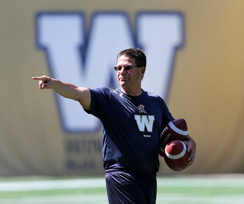 Bringing Change - Offensive Coordinator  Marcel Bellefeuille has chosen  #15 Max Hall as starting  QB , his back up #4 Buck Pierce and third QB #18 Justin Goltz.  - Hall and  Pierce took most of the reps at a sweltering Investor's Group Filed practice  KEN GIGLIOTTI / Aug 20 2013 / WINNIPEG FREE PRESS