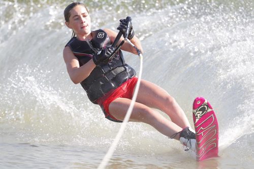 14 year old Amanda Ludlow practices some waterskiing at the Manitoba Waterski Park on Murdock Road. Ludlow was taking lessons and practicing. She has been waterskkiing for just over a year. BORIS MINKEVICH / WINNIPEG FREE PRESS. August 20, 2013.