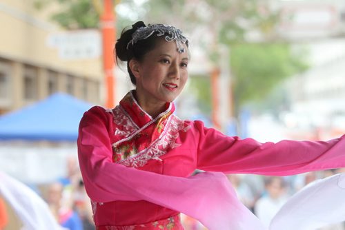 Dancers with the Winnipeg Chinese Cultural Community Centre perform on stage during the 5th annual Winnipeg Chinatown Street Festival Saturday afternoon in Chinatown. See Oliver Sachgau's story.  August  24, 2013 Ruth Bonneville Winnipeg Free Press