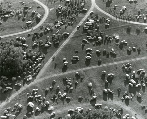 40 years of Folk Fest -- Aerial view of the Winnipeg Folk Festival grounds on July 11, 1977. (WINNIPEG FREE PRESS ARCHIVES) winnipeg folk festival. fparchives