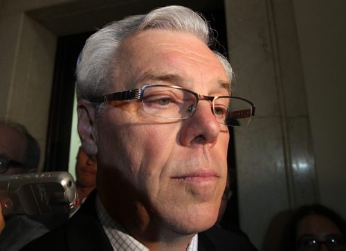Premier Greg Selinger in scrum with media at the Manitoba Legislature following question period today-He commented that he will not ask deputy premier Eric Robinson to resign after his recent comments concerning "do-good white people"- See Larry Kusch story- August 26, 2013   (JOE BRYKSA / WINNIPEG FREE PRESS)