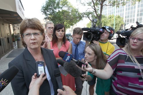Arlene Wilgosh CEO Winnipeg Regional Health Authority comments outside Law courts Tuesday near noon on the outcome thus far of the Brian Sinclair inquiry-Standup Photo- August 27, 2013   (JOE BRYKSA / WINNIPEG FREE PRESS)