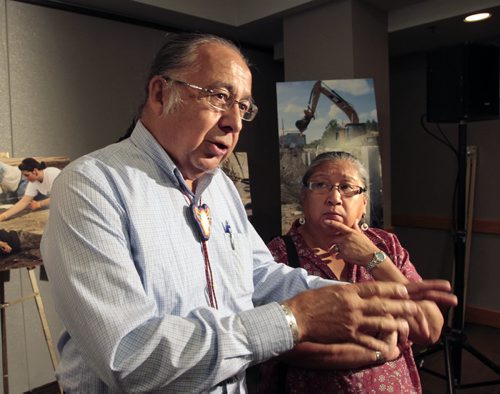 Clarence and Barbara Nepinak at the Canadian Museum for Human Rights  news conference releasing  the reports of archaeological work conducted between CMHR dig site November 2008  and 2012 at its construction site at The Forks.    Bart Kives story Wayne Glowacki / Winnipeg Free Press Aug. 28 2013