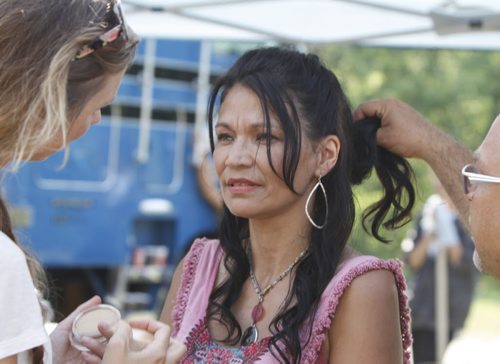 Actress Michelle Thrush has her makeup and hair touched up behind the scenes of Arctic Air. Season 3, Episode 2 of Arctic Air is currently being filmed at the Brokenhead First Nation near South Beach Casino off Highway 59. Tuesday, August 27, 2013. (BRAD OSWALD) (JESSICA BURTNICK/WINNIPEG FREE PRESS)