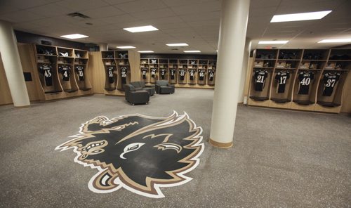 The locker room is revealed at the official opening of the David Asper University of Manitoba Bison Football Centre at Investors Group Field. Wednesday, August 28, 2013. (ASHLEY PREST) (JESSICA BURTNICK/WINNIPEG FREE PRESS)