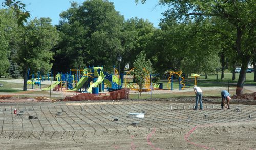 Brandon Sun Rebar is in place for concrete for the new splash park set for Rideau Park. (Bruce Bumstead/Brandon Sun)