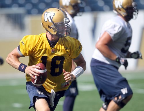 Blue Bomber QB Justin Goltz Friday at the morning workout. Ed Tait story. August 30, 2013 - (Phil Hossack / Winnipeg Free Press)
