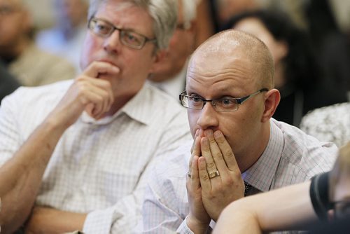 September 3, 2013 - 130903  -  Andrew Micklefield, Principle of King's School, listens to a presention to the Standing Committee on Human Resources at the Bill 18 Hearings at the Manitoba Legislature Tuesday September 9, 2013.  John Woods / Winnipeg Free Press