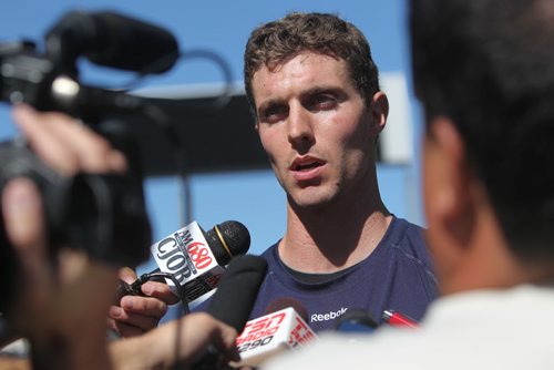 QB Justin Goltz  talks to the media after Bomber practice Wednesday afternoon. Sept 04,, 2013 Ruth Bonneville Winnipeg Free Press