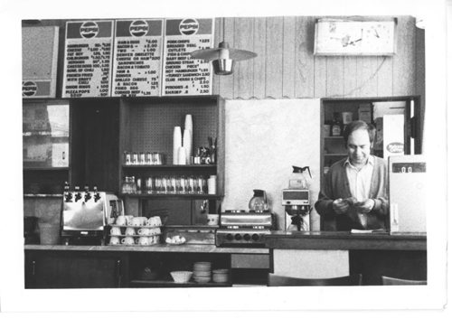Scanned Archive images of White Top Restaurant during the 70's. Peter Louizos at the cash register. Winnipeg Free Press