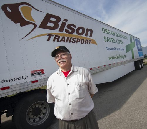 130906 Winnipeg - DAVID LIPNOWSKI / WINNIPEG FREE PRESS (September 06, 2013)  Jim Penner volunteers for the Kidney Foundation and was at the launch that the Kidney Foundation is having in partnership with Bison Transport of a new truck trailer that raises awareness of organ donation.  Carolyn Shimmin story
