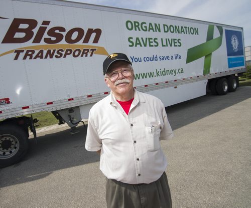 130906 Winnipeg - DAVID LIPNOWSKI / WINNIPEG FREE PRESS (September 06, 2013)  Jim Penner volunteers for the Kidney Foundation and was at the launch that the Kidney Foundation is having in partnership with Bison Transport of a new truck trailer that raises awareness of organ donation.  Carolyn Shimmin story