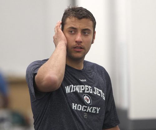Winnipeg Jets Ondrej Pavelec leaves practice at the MTS Iceplex Tuesday -See Ed Tait story- Sept 03, 2013   (JOE BRYKSA / WINNIPEG FREE PRESS)