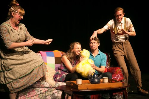 Alissa Watson (far left) stars with Colin Connor (far right) in Harold and Vivian Entertain Guests. Their guests, newlyweds Mike and Janet, are played by David Fox and Brittany Thiessen. Harold and Vivian will be part of Sarasv¾ti Productions' 2013 FemFest, a festival that seeks to showcase women theatre artists and playwrights.  130910 - Tuesday, September 10, 2013 - (Melissa Tait / Winnipeg Free Press)