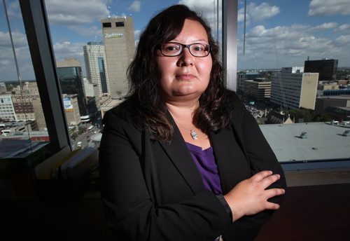 Stacy Soldier poses in her downtown Winnipeg Law office Tuesday. See Mary Agnes Welch story re: Stacey is one of several people commenting on the fact that its 25-years since the start of the AJI. An FYI on whats changed for aboriginal people in the justice system since then. September 10, 2013 - (Phil Hossack / Winnipeg Free Press)