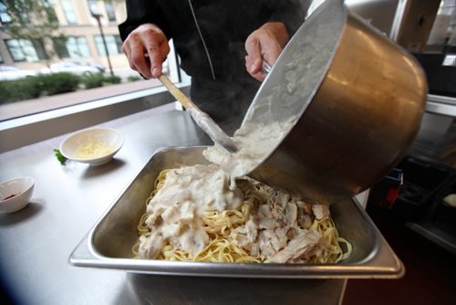 Chefs Choice, The makings of Chicken Tetrazzini -  by one of the chefs in training at the Culinary Institute. Sept  11,, 2013 Ruth Bonneville Winnipeg Free Press