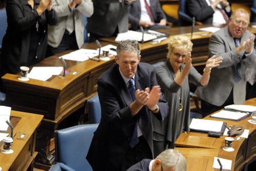 Manitoba Legislature last question period. Brian Pallister and the PC party cheers. BORIS MINKEVICH / WINNIPEG FREE PRESS. Sept. 13, 2013