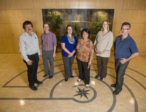 130913 Winnipeg - DAVID LIPNOWSKI / WINNIPEG FREE PRESS (September 13, 2013)  From left to right: Spiritual Health Specialists in the Health Sciences Centre chapel -- or sanctuary:  Taras Kowch, Daniel Barclay, Ruth Ross, Lorelie Nolasco, Anne Whitford Fast, and Kurt Schwarz. - The sanctuary is welcome to all, and there are no religious symbols in sight. For Faith Page