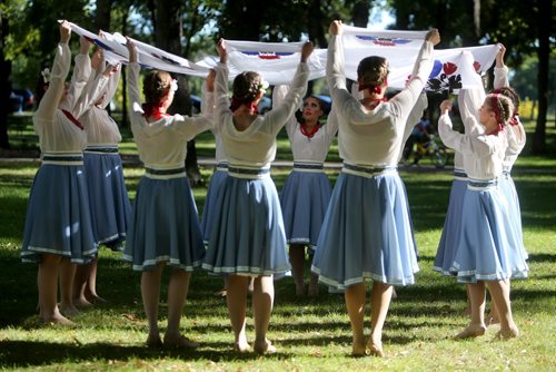 The Selo Ukrainian Dancers from Anola, Mb, rehearse prior to a performance at Rainbow Stage during a free festival, Sunday, September 15, 2013. (TREVOR HAGAN/WINNIPEG FREE PRESS)