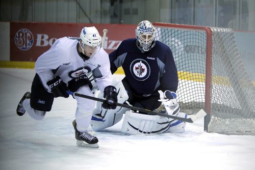 Winnipeg Jets NHL practice at the MTS IcePlex. Goalie #1 Juho Olkinuora. (#41 Jason Jaffray) BORIS MINKEVICH / WINNIPEG FREE PRESS. Sept. 16, 2013