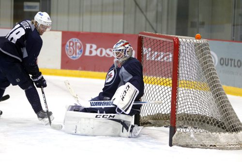 Winnipeg Jets NHL practice at the MTS IcePlex. Goalie Michael Hutchinson. BORIS MINKEVICH / WINNIPEG FREE PRESS. Sept. 16, 2013