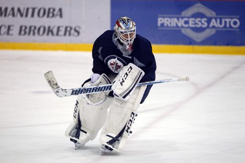 Winnipeg Jets NHL practice at the MTS IcePlex. Goalie Michael Hutchinson. BORIS MINKEVICH / WINNIPEG FREE PRESS. Sept. 16, 2013