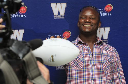 Former Winnipeg Blue Bombers running back Charles Roberts poses for cameras Wednesday morning, he and along with past President George Graham and former CJOB executive Ralph Warrington in the media category are the latest inductees into the Winnipeg Football Club Hall of Fame. The three honourees will be inducted during the Legacy Dinner at Canad Inns Polo Park on Wednesday,( September 18th).    Wayne Glowacki / Winnipeg Free Press Sept. 18 2013
