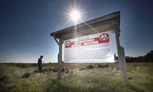 A small bill board welcomes visitors to the SourisFord Burial Mounds Tuesday afternoon. See Bart Kives story re: Mounds and Coulter Park National Historic Sites. September 17, 2013 - (Phil Hossack / Winnipeg Free Press)