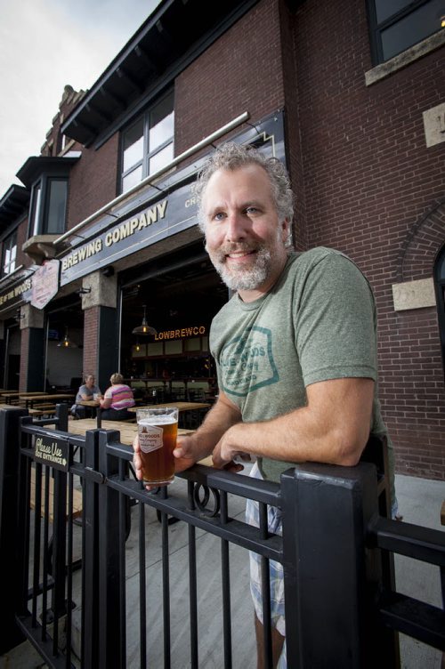 Kenora September 19 2013 - Taras Manzie in front of the Lake of the Woods Brewing Co. photo by Tom Thomson