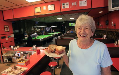 Sunday Xtra. Annette Gougeon owner of Eddy's Restaurant and Billiards at  669 Selkirk Ave. with their famous corned beef sandwich.   Dave Sanderson story. Wayne Glowacki / Winnipeg Free Press Sept. 20 2013