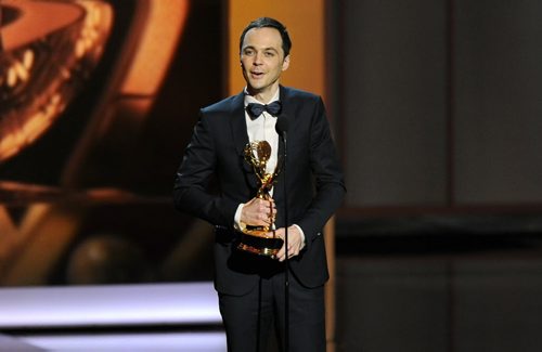 Jim Parsons accepts the award for outstanding lead actor in a comedy series for his role on ìThe Big Bang Theoryî at the 65th Primetime Emmy Awards at Nokia Theatre on Sunday Sept. 22, 2013, in Los Angeles.  (Photo by Chris Pizzello/Invision/AP)