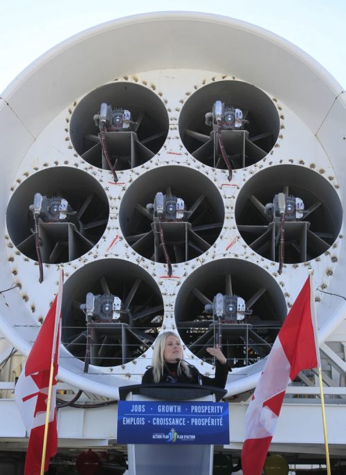 Michelle Rempel, Minister of State for Western Economic Diversification a funding announcement at the GE Aviation Engine Testing Research & Development Centre in Winnipeg Wednesday. Martin Cash  story Wayne Glowacki / Winnipeg Free Press Sept. 25 2013