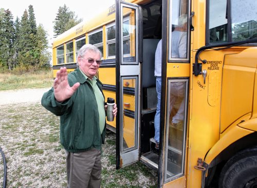 September 18th - Dan Reagan, a retired Superintendent for Frontier School Division who started the Engaged Learners Program, gets on the bus for a tour of Frontier Collegiate Institute in Cranberry Portage, MB. Students take part in the Engaged Learners Program, where over the course of three 12-day sessions they will take part in workshops on building construction, electrical, plumbing, emergency fire fighting, hair dressing, jewelry making, early childhood and physical education. This session of boys (approximately an equal number of girls will gather in separate 12-day sessions) come from all over Northern Manitoba and have for one reason or another stopped going to school. The Frontier Engaged Learners Centre, located at Egg Lake about 25 km south of Cranberry Portage, MB. 130925 - September 25, 2013 MIKE DEAL / WINNIPEG FREE PRESS