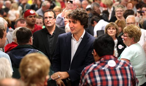 Justi Trudeau in Lorette Wednesday evening. Trudeau spoke at a nomination meeting where Terry Hayward was acclaimed to run in Provencer. See story...September 25, 2013 - (Phil Hossack / Winnipeg Free Press)
