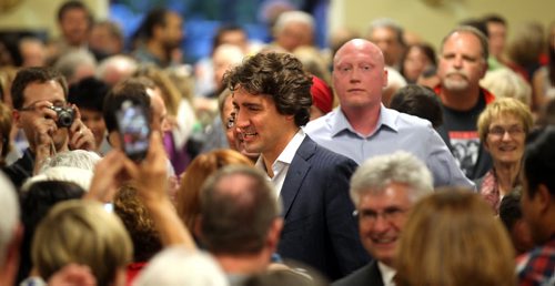 Justin Trudeau arrives in Lorette Wednesday evening. Trudeau spoke at a nomination meeting where Terry Hayward was acclaimed to run in Provencer. See story...September 25, 2013 - (Phil Hossack / Winnipeg Free Press)