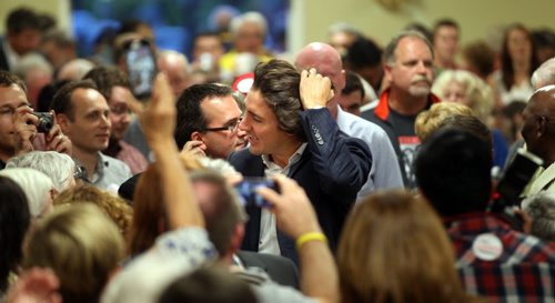 Justin Trudeau arrives in Lorette Wednesday evening. Trudeau spoke at a nomination meeting where Terry Hayward was acclaimed to run in Provencer. See story...September 25, 2013 - (Phil Hossack / Winnipeg Free Press)
