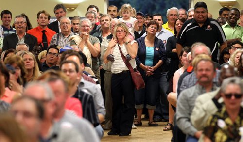 Justin Trudeau kept a standing room only crowd rapt in Lorette Wednesday evening. Trudeau spoke at a nomination meeting where Terry Hayward was acclaimed to run in Provencer. See story...September 25, 2013 - (Phil Hossack / Winnipeg Free Press)