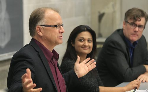 Manitoba Liberal candidates from left, Bob Axworthy, Rana Bokhari and Dougald Lamont at a forum/debate at the U of W Thursday in advance of the MB Liberals leadership convention. .Larry Kusch story   Wayne Glowacki / Winnipeg Free Press Sept. 26 2013