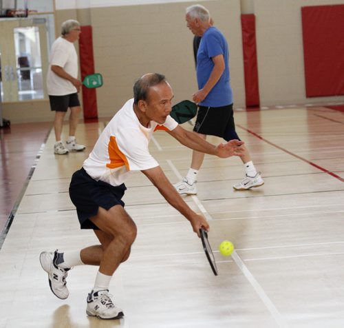 Active Aging - St. James-Assiniboia 55+ Centre members play at Sturgeon Heights Community Club - pickleball  Darcy Finley/Winnipeg Free Press