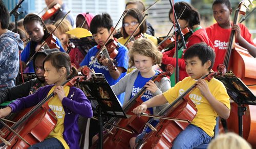 Students from Elwick Community School in the Sistema Winnipeg program perform at the kickoff ceremony at The Forks Friday morning for Culture Days Manitoba (Sept. 27, 28 & 29) that takes place this weekend with over 320 free arts and culture activities across Manitoba. The goal of the free, daily after school  Sistema Winnipeg program is to inspire children and youth to have a positive impact on their lives and society.    Wayne Glowacki / Winnipeg Free Press Sept. 27 2013