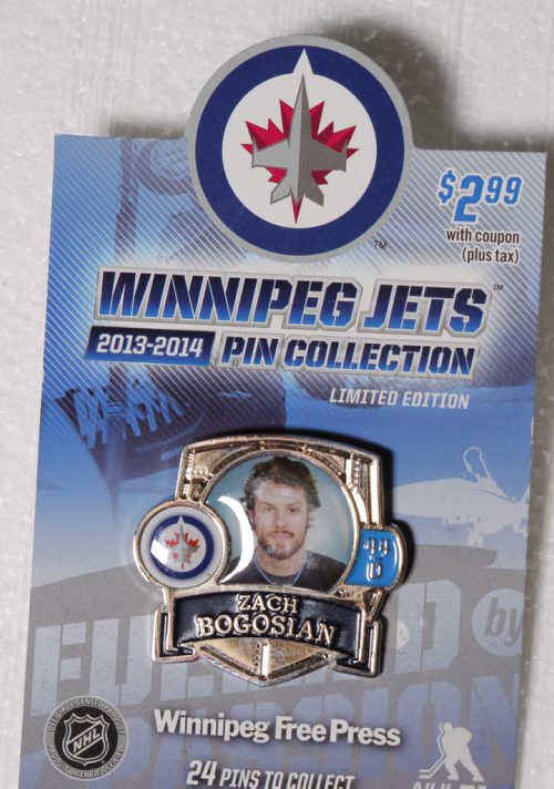 Winnipeg Jets collector pins. BORIS MINKEVICH / WINNIPEG FREE PRESS. Sept. 27, 2013